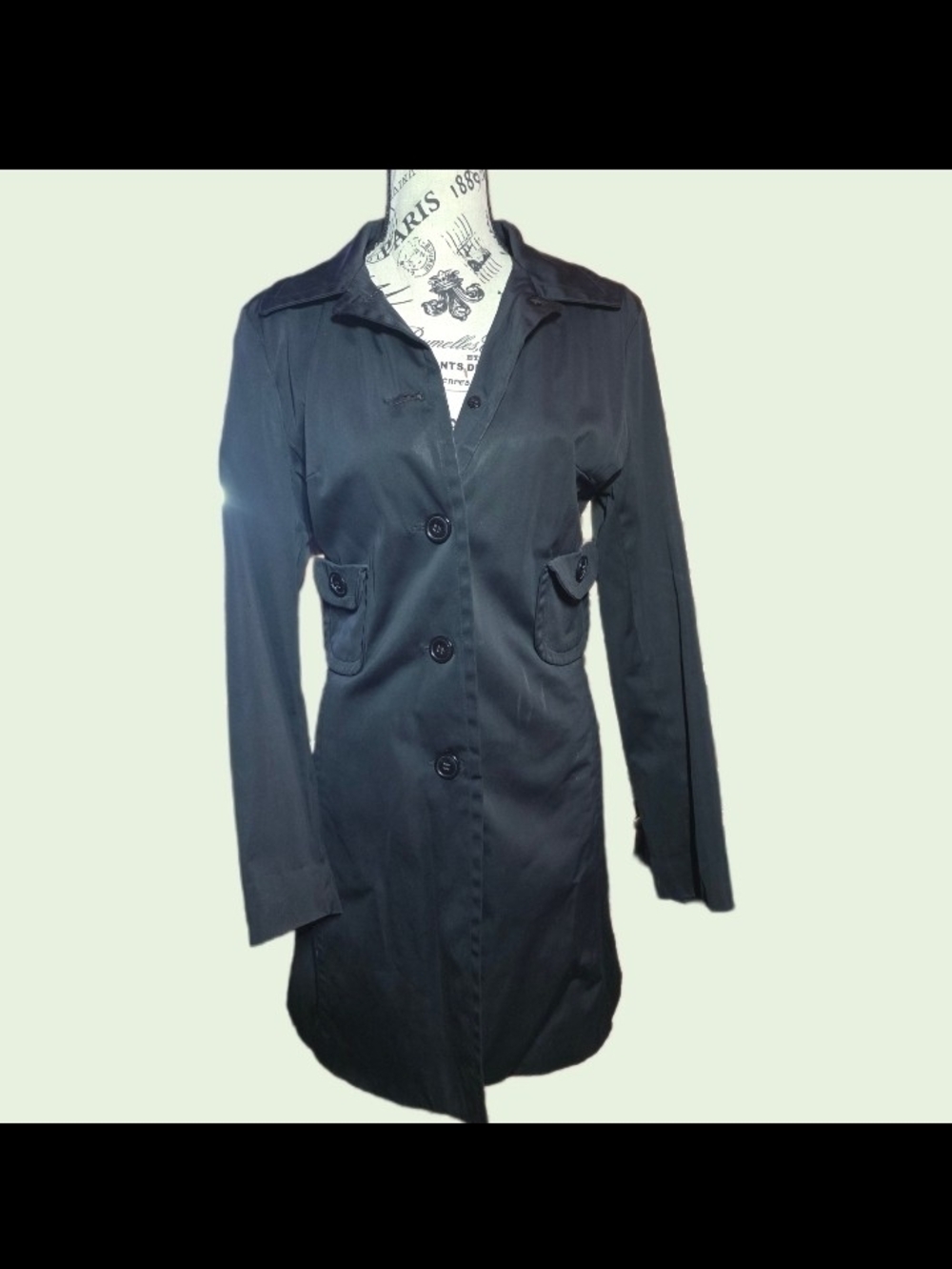 Nine West Black Button-Front Trench Coat Excellent Condition.